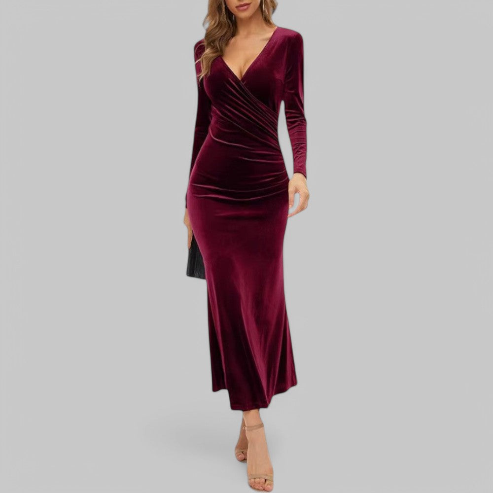 Elegant Long Sleeve Velvet Maxi Dress