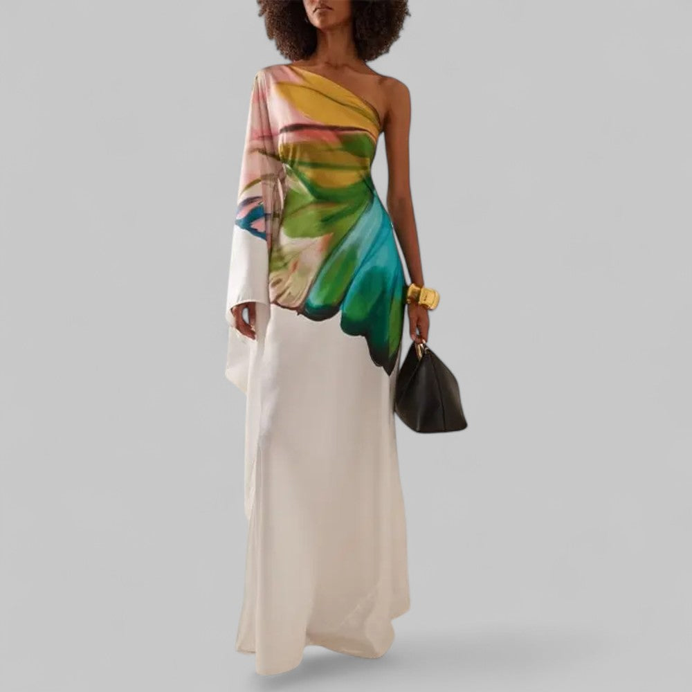 Refined Flowing Butterfly Print Maxi Dress