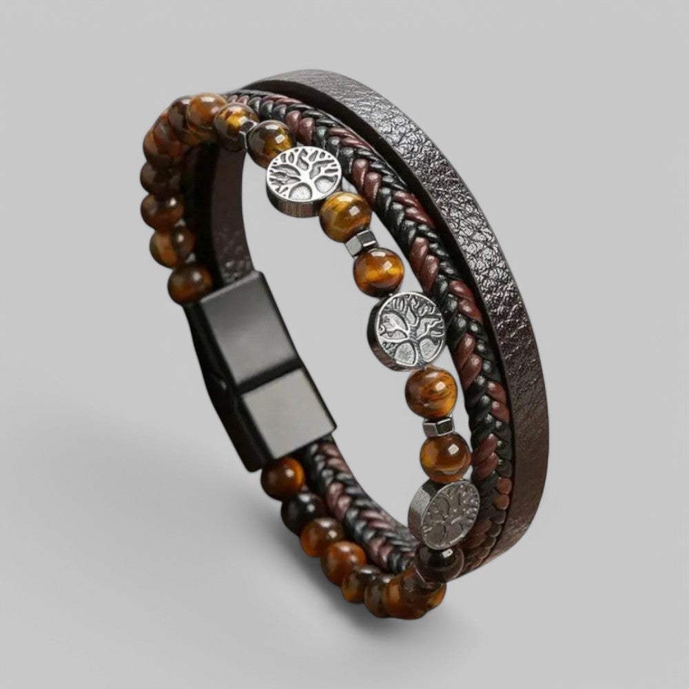 Volcanic Leather Bead Cross Bracelet Set