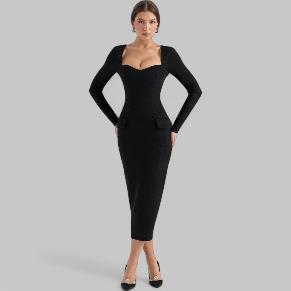 Simple Long Sleeve Midi Dress