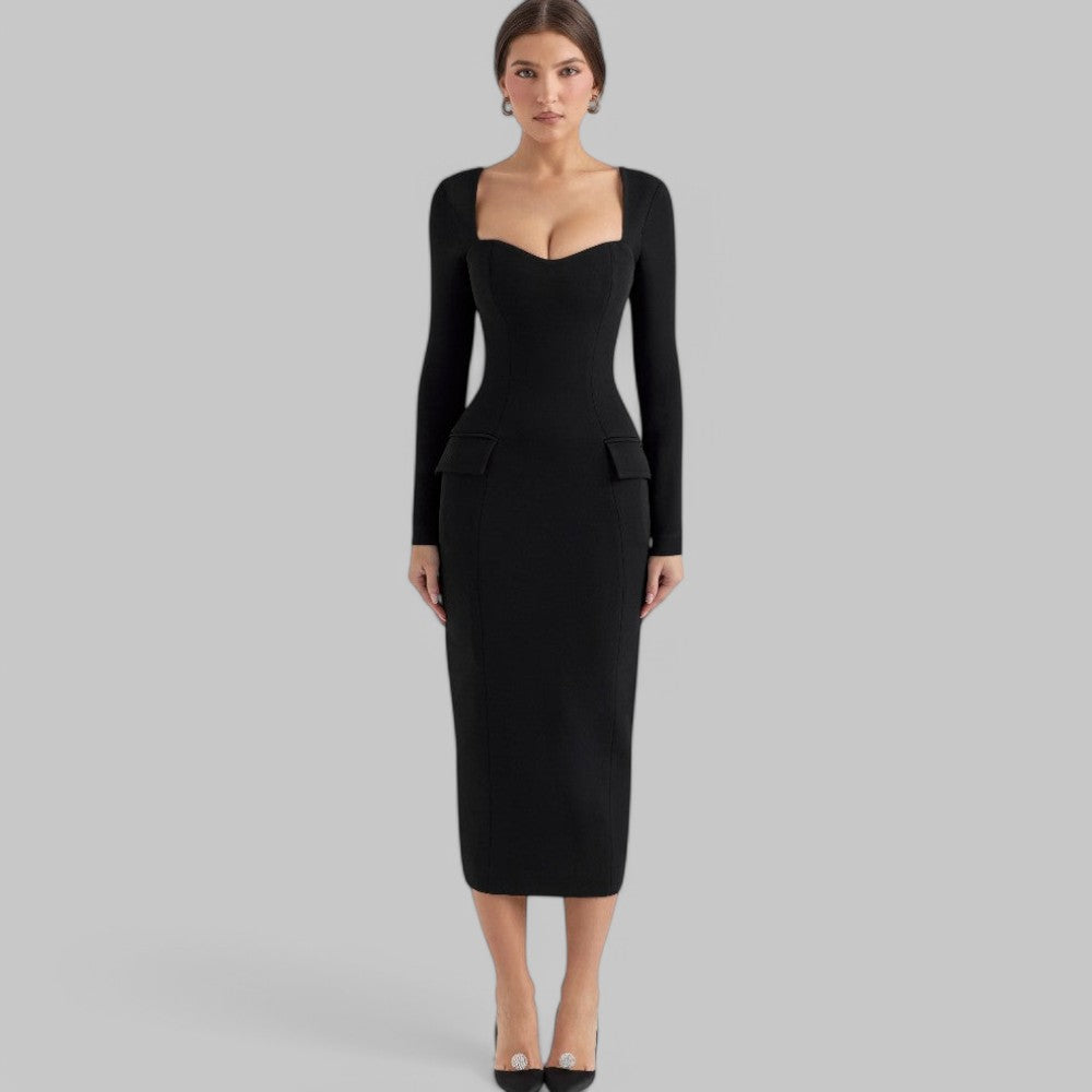 Simple Long Sleeve Midi Dress