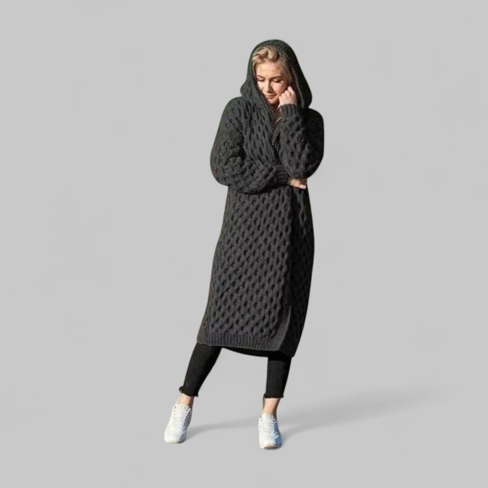 Cloud-like Hooded Knit Long Jacket