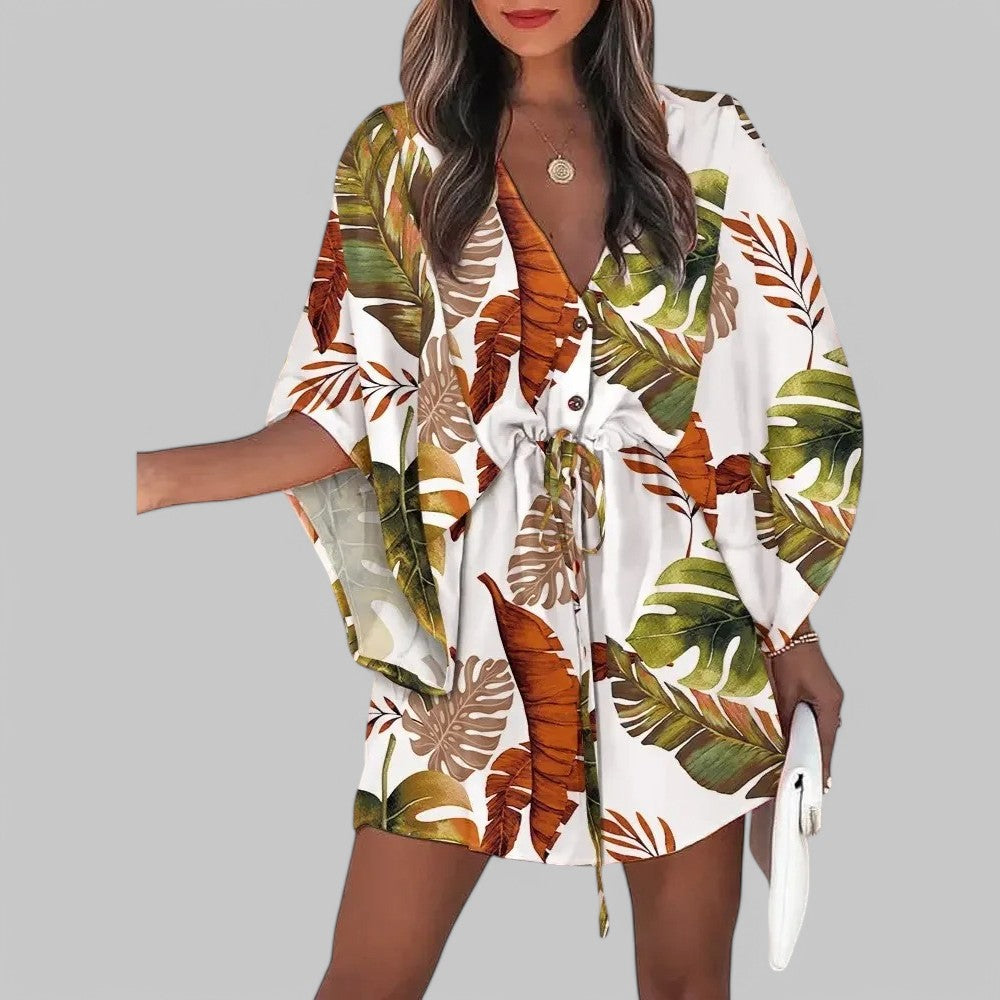 Floral Print Boho Midi Dress Blouse