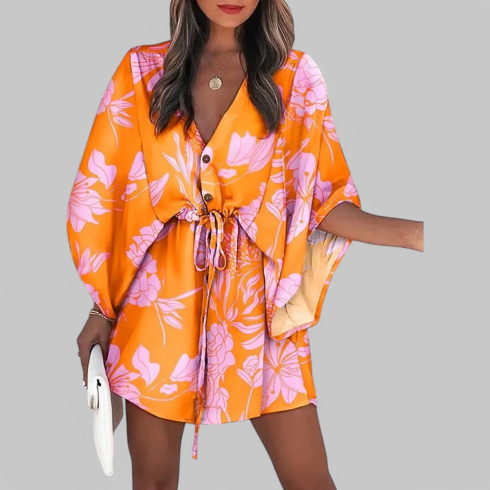 Floral Print Boho Midi Dress Blouse